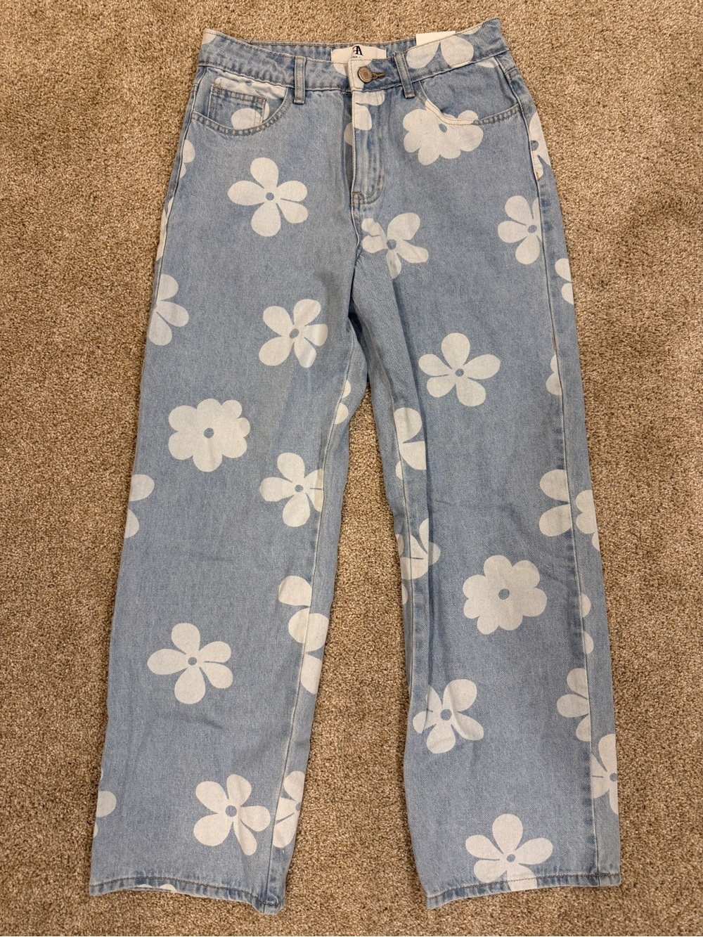Light Blue Floral Straight Leg Jeans